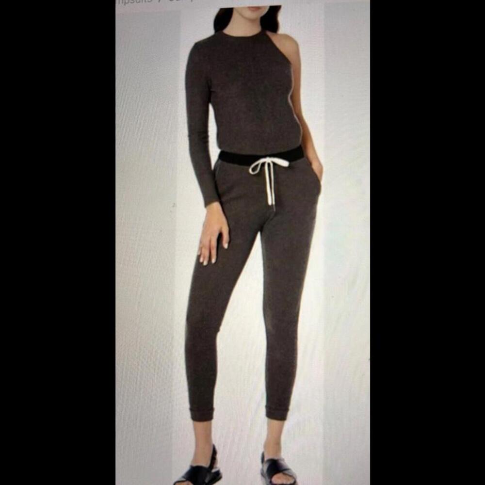 J1 New N: Philanthropy Baywood Jumpsuit Charcoal Brown Waffle Knit One Shoulder
